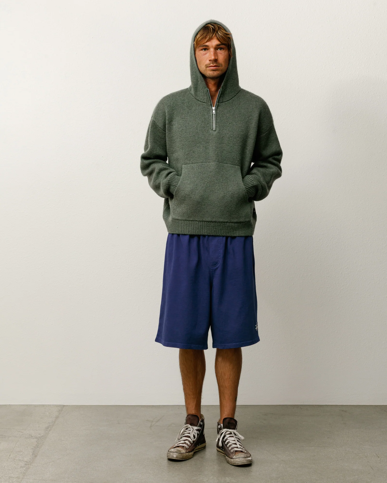 QUARTER ZIP SWEATER HOOD