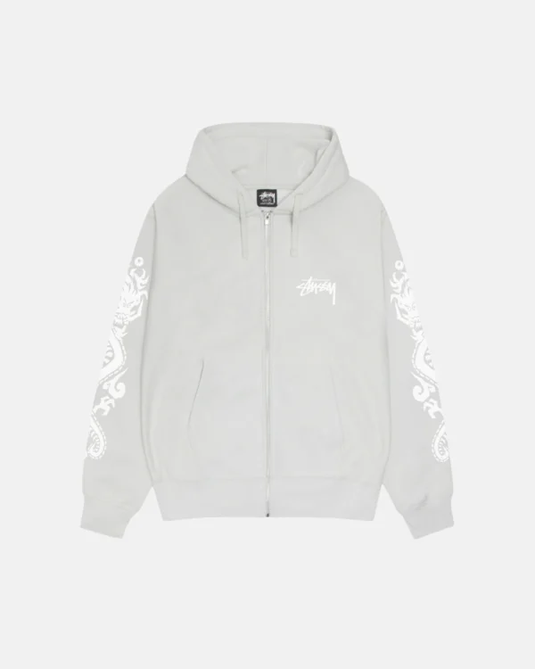 STUSSY DRAGONS ZIP HOODIE FOG